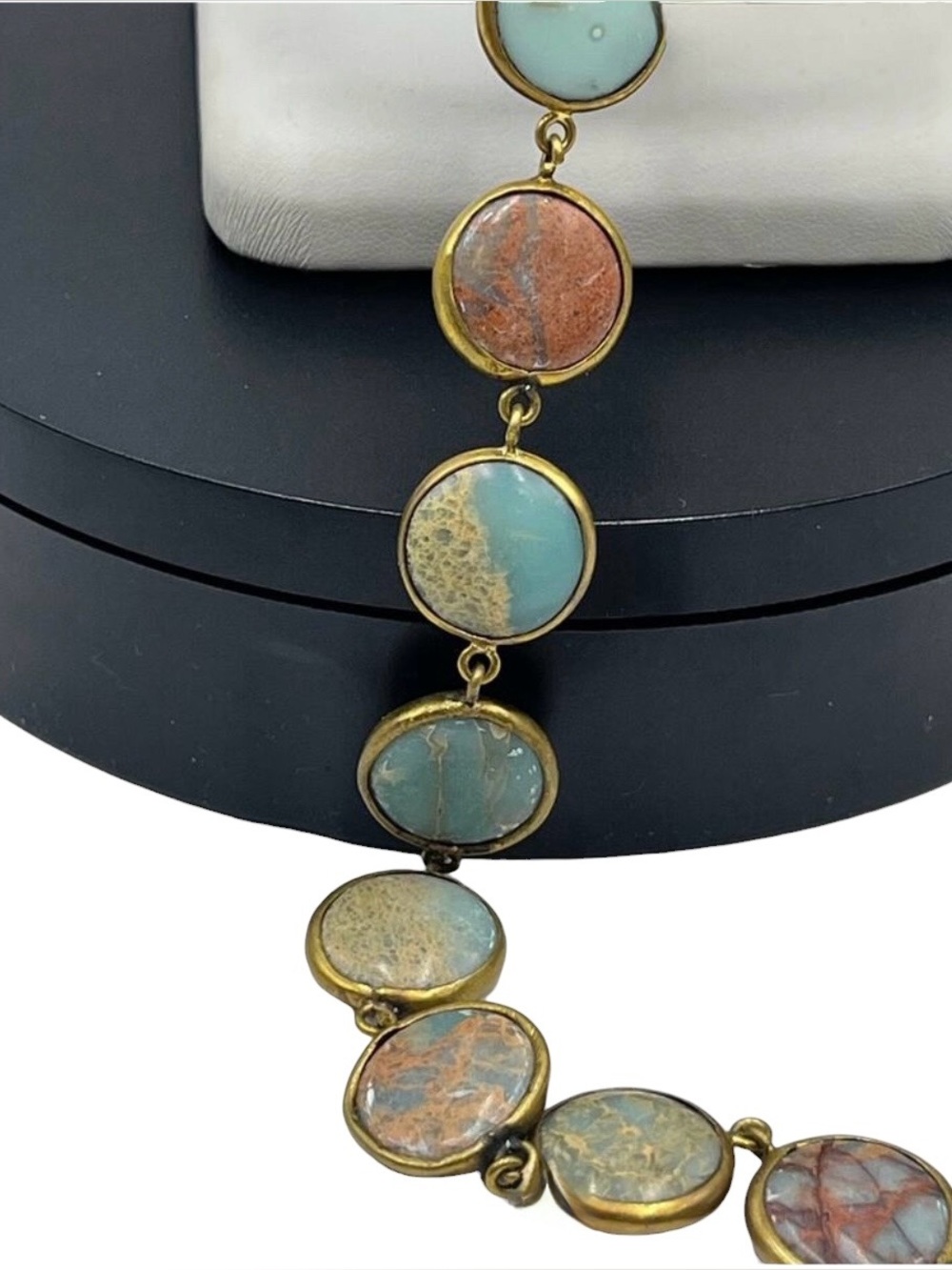 Lena Bernard Signed Stepping Stone Jasper Bezel Long Y Lariat Drop Necklace - Picture 3 of 8